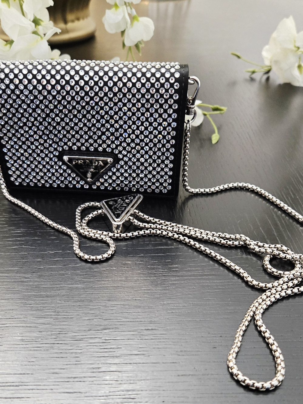 Prada Black Crystal-Embellished Crossbody Bag